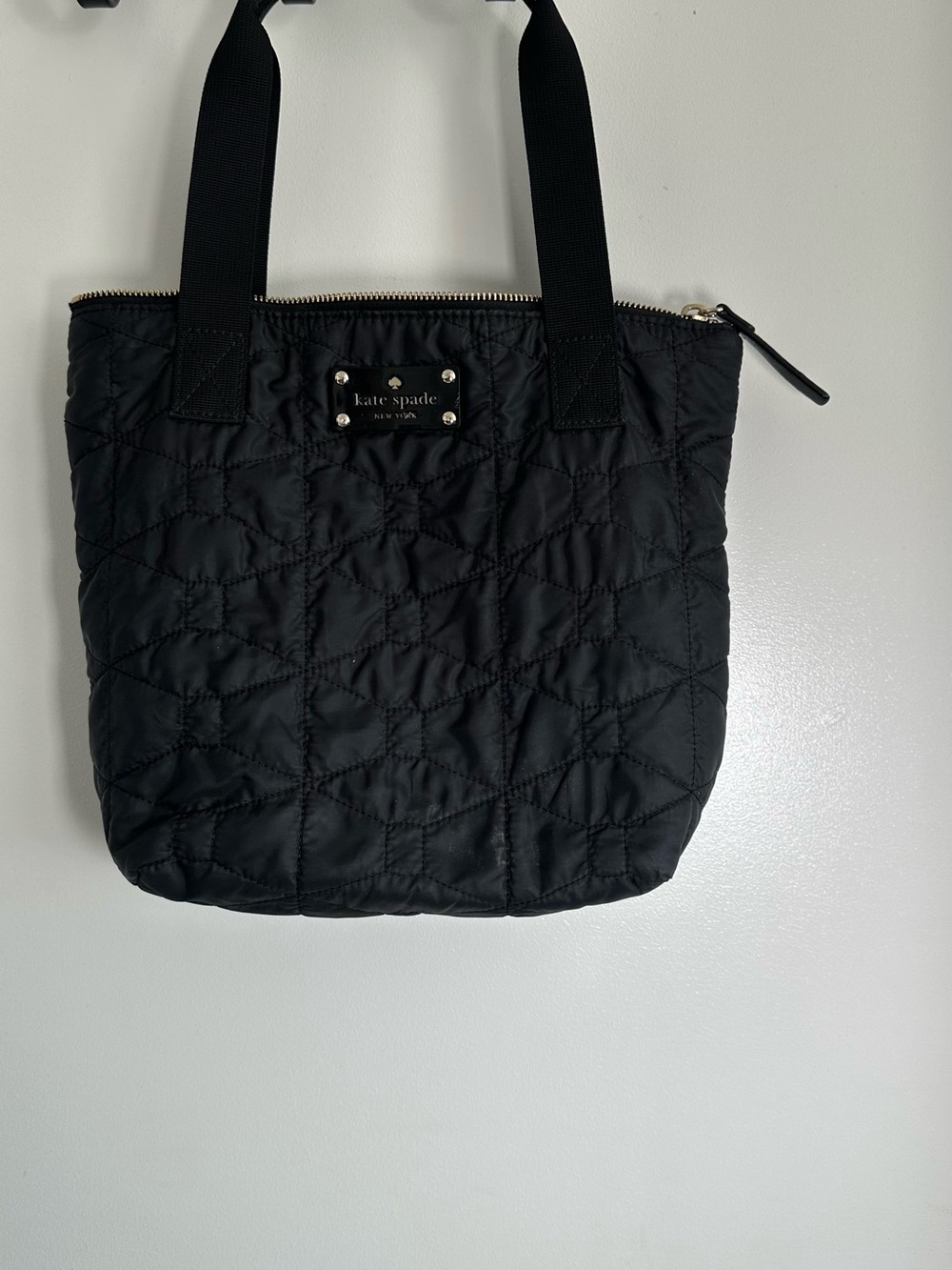 kate spade Black Quilted Tote with Logo Plate
